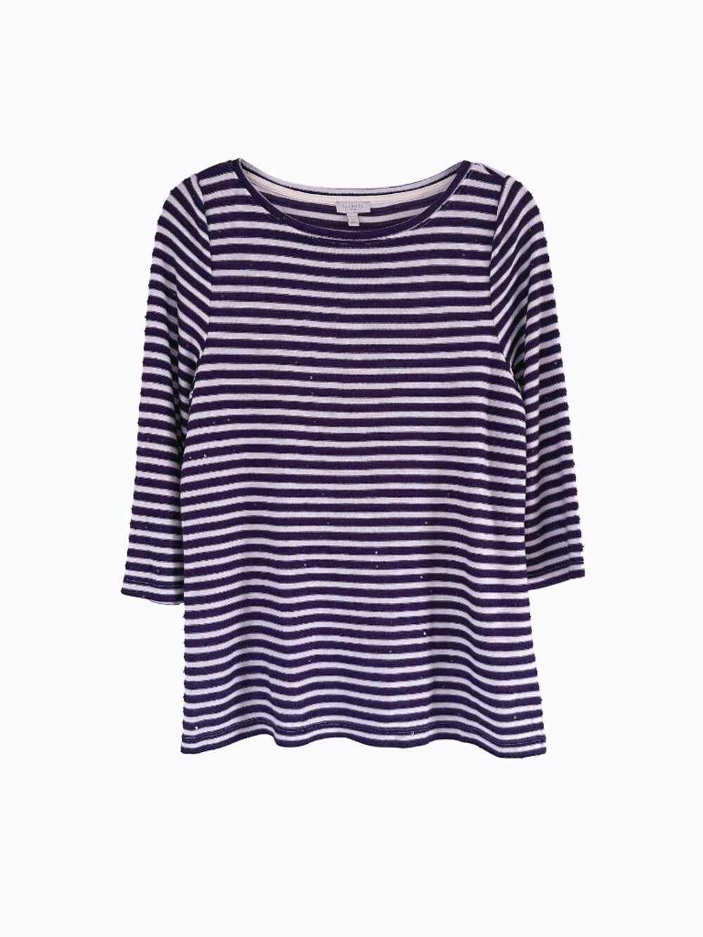 Talbots Striped Sequin Tee PL Aurora Violet Purple White Bateau 3/4 Sleeve Chic